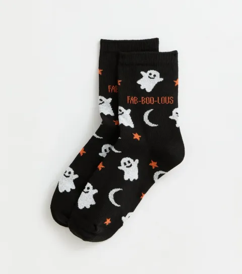 Black Fab-Boo-Lous Ghost Ankle Socks