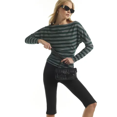 River Island Metallic Stripe Asymmetric Drape Top