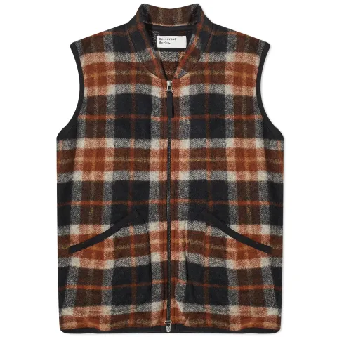 Check Wool Fleece Zip Waistcoat