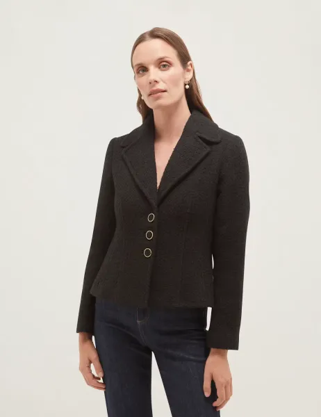 Hobbs Cotton Rich Textured Short Jacket Black