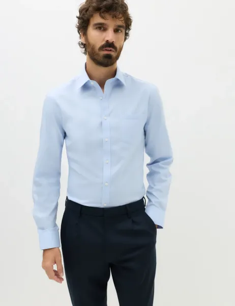Marks & Spencer Slim Fit Ultimate Non Iron Pure Cotton Shirt Blue