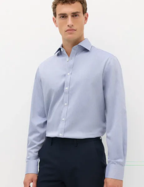 Marks & Spencer Regular Fit Ultimate Non Iron Cotton Textured Shirt Blue