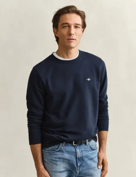 Gant Cotton Rich Logo Crew Neck Sweatshirt Navy