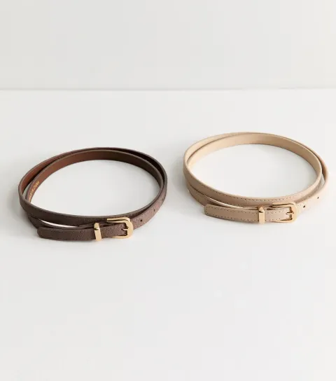 New Look Pack Of 2 Mink Faux Suede Skinny Belts