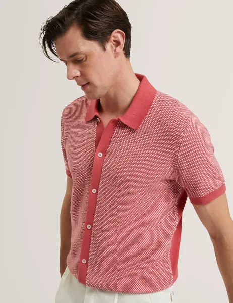 Ted Baker Pure Cotton Noliva Button-through Polo Shirt Red