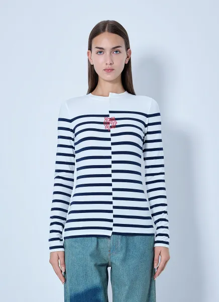Striped Crewneck Long-Sleeve Top