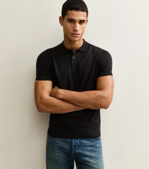 Men's Black Regular Knit Polo Shirt