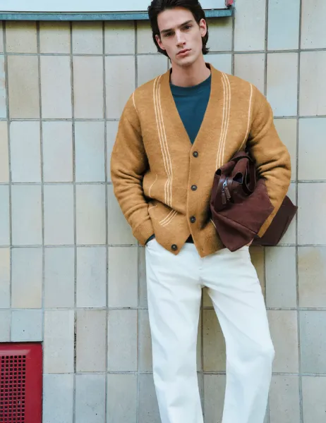 Marks & Spencer Lofty Relaxed Fit Striped Cardigan Butterscotch