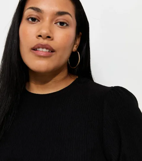 Women's Plus Size Black Crew Neck Cropped Sleeve Mini Smock Dress Curves