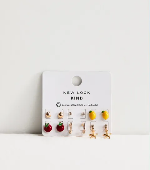 Pack of 6 Gold Tone Fruit Stud and Hoop Earrings