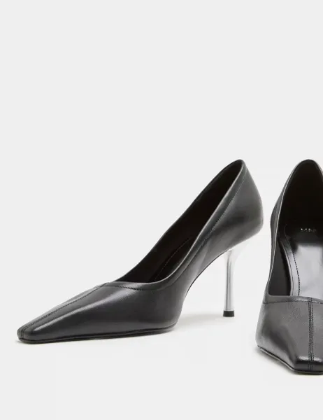 Marks & Spencer Leather Stiletto Heel Chisel Toe Court Shoes Black