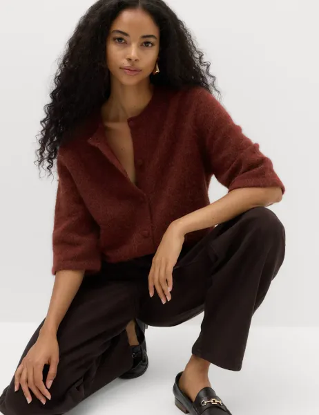 Marks & Spencer Wool Alpaca Blend Relaxed Fit Cardigan Rust