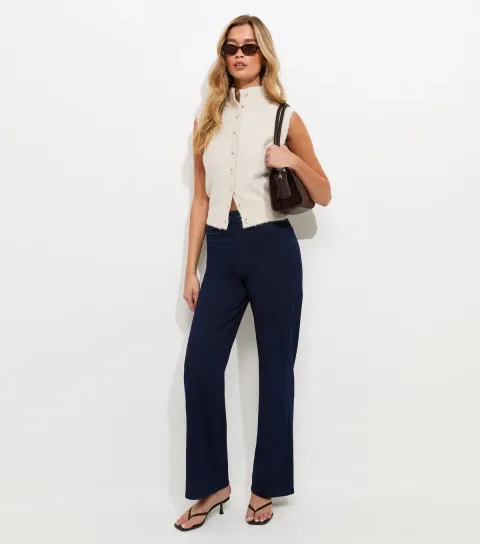 Women's Tall Blue With Cotton Jersey Wide Leg Jeans