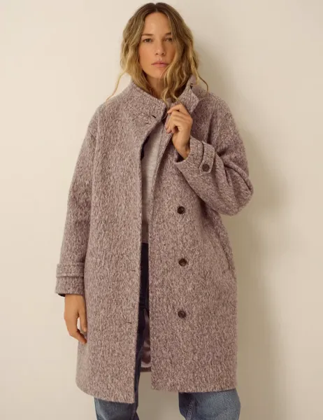 Monsoon Textured Funnel Neck Coat Light Brown