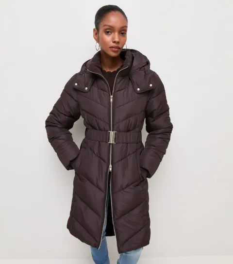 Women's Dark Burgundy Longline Faux Fur Trimmed Hooded Coat
