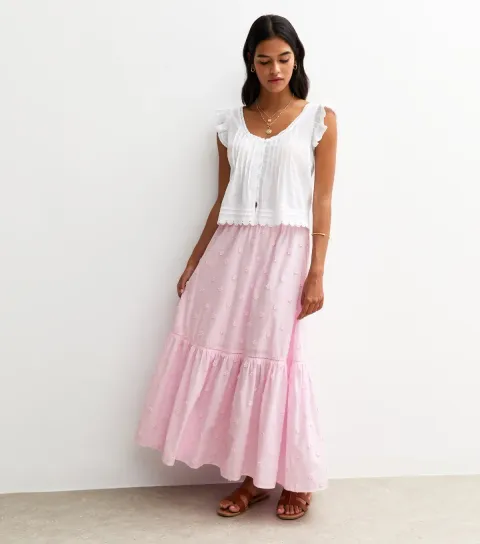 New Look Women's Pink Floral Embroidered Midi Skirt