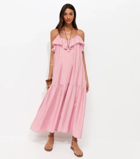 New Look Women's Black Ruffle Trim Cami Midi Dress
