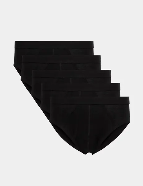 Marks & Spencer 5 Pack Cotton Stretch Cool & Fresh Briefs Black