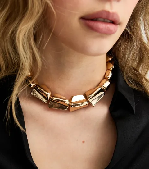 New Look Gold Tone Square Beaded Necklace