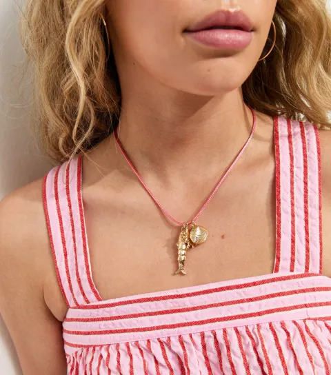 Pink Rope Coastal Pendant Necklace