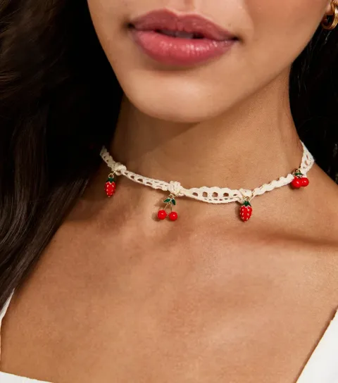 Cream Lace Fruit Charm Choker Necklace