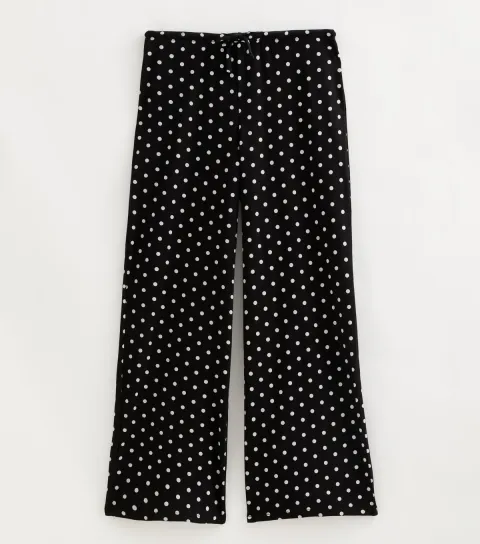 New Look Women's Petite Black Cotton Rich Wide Leg Spot Print Trousers