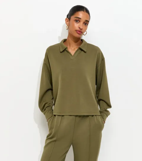 Women's Premium Light Khaki Long Sleeve Rugby Sweatshirt