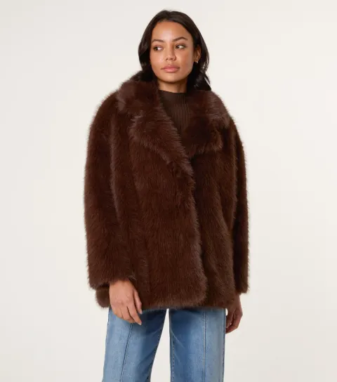 Women's Brown Faux Fur Jacket