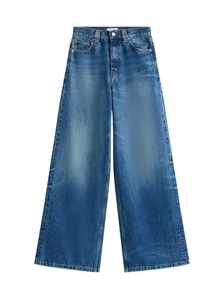 Tommy Hilfiger High Rise Wide Leg Jeans Mid Blue Denim