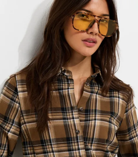 Brown Tortoiseshell Aviator Yellow Lens Sunglasses