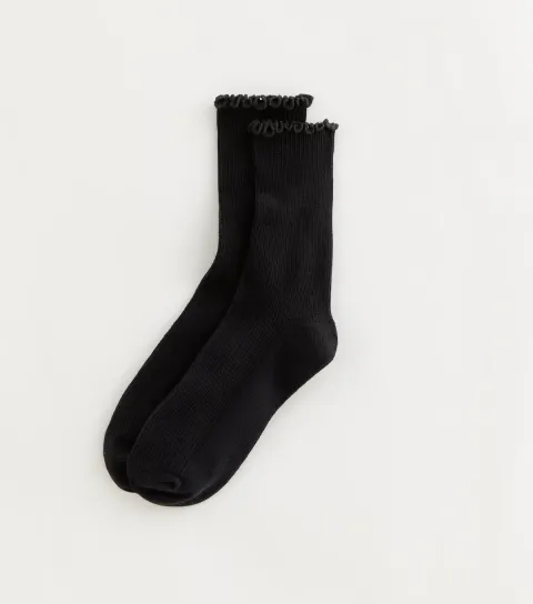 New Look Black Ribbed Frilly Trimmed Socks
