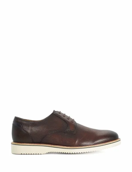 Dune London Leather Textured Casual Shoes Dark Brown