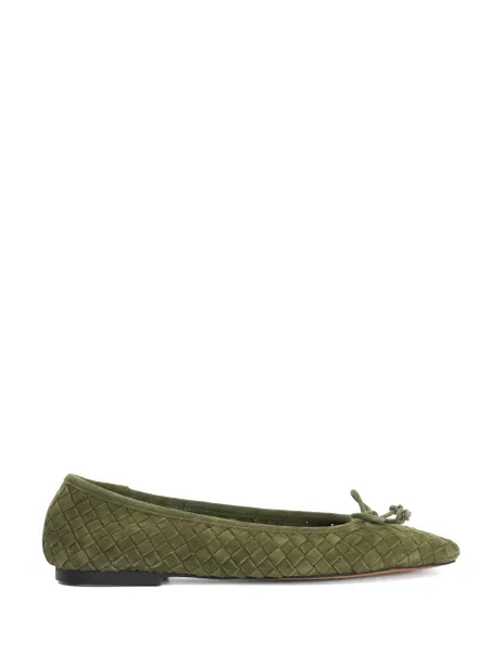 Dune London Suede Woven Slip On Flat Ballet Pumps Dark Green