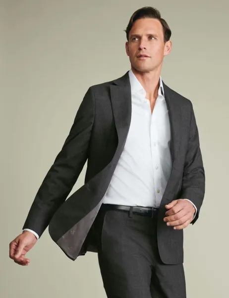 Charles Tyrwhitt Slim Fit Pure Wool Sharkskin Suit Jacket Grey