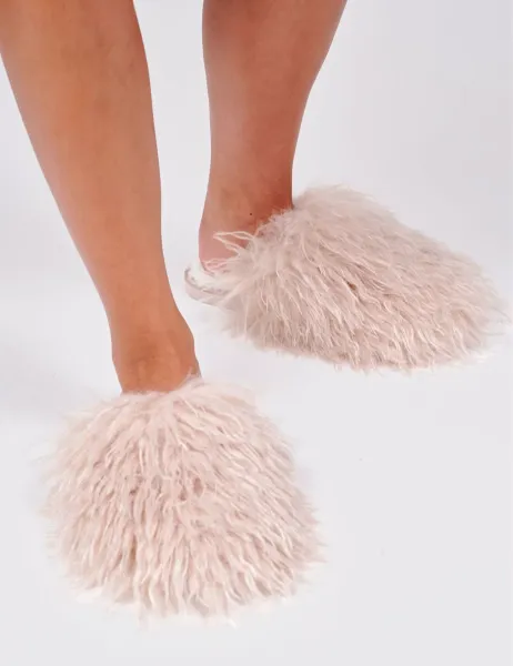 Faux Mongolian Fur Mule Slippers