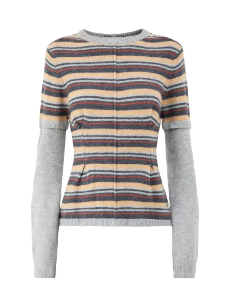 Damson Madder Clara Merino Wool Double-Sleeve Striped Jumper