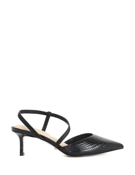 Dune London Charming Leather Asymmetric Strap Heels Black