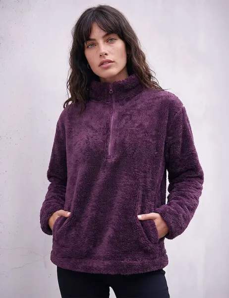 Roman Sherpa Zip Neck Fleece Burgundy Mix