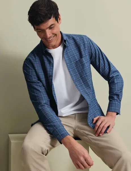 Charles Tyrwhitt Regular Fit Non Iron Pure Cotton Check Twill Shirt Indigo Mix