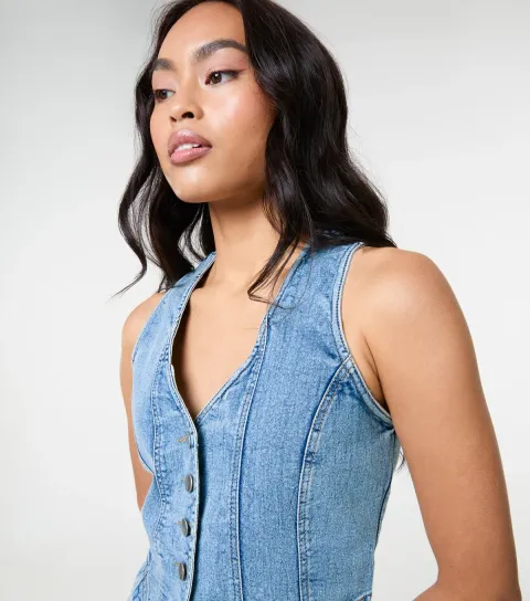 Pink Vanilla Women's Blue Denim Fitted Waistcoat