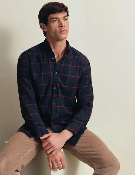 Charles Tyrwhitt Regular Fit Brushed Cotton Check Flannel Shirt Red Mix