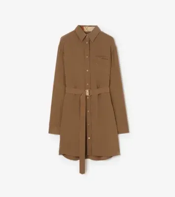 Silk Crepe de Chine Shirt Dress in Puddle brown