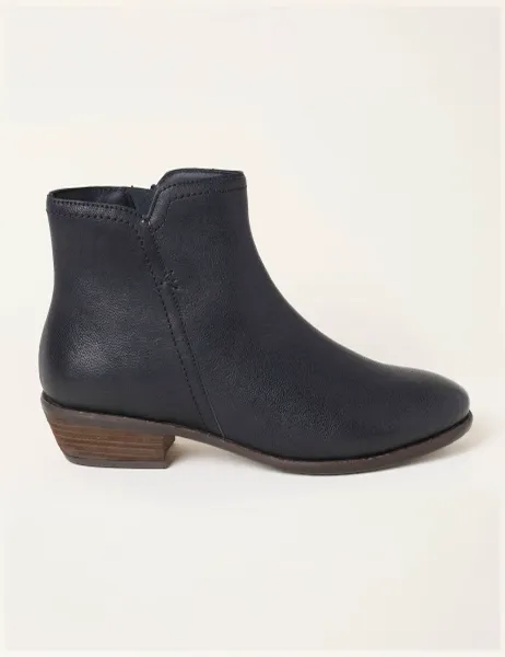 FatFace Leather Block Heel Ankle Boots Black
