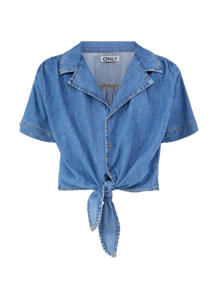 Only Paula Short Sleeve Tie Denim Shirt