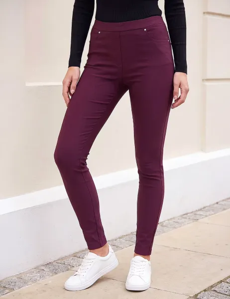 Roman Fleece Backed Slim Leg Pull On Jeans Burgundy