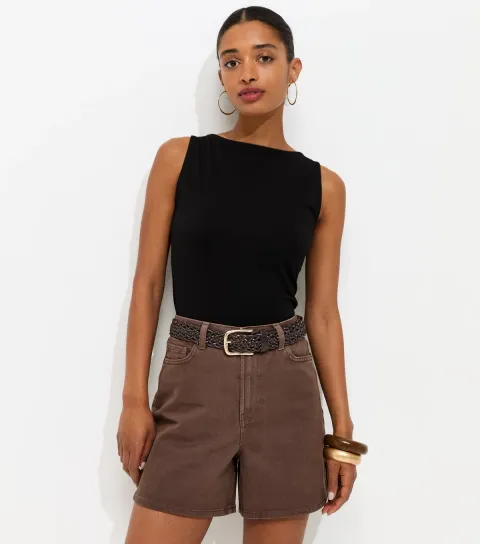 Women's Dark Brown Denim Shorts