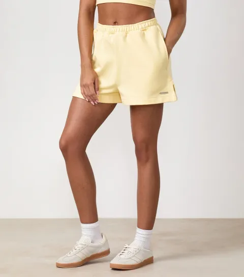 Women's Light Yellow Cotton Haze Washed Split Shorts