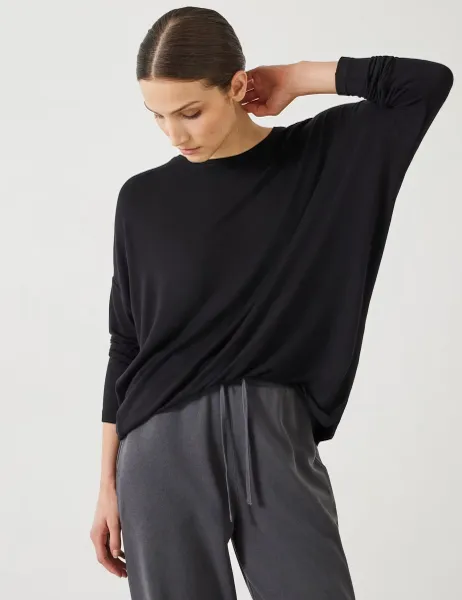 HUSH Jersey Wide Batwing Sleeve Top Black