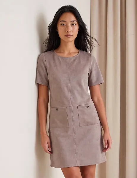 Roman Petite Knee Length Shift Dress Taupe