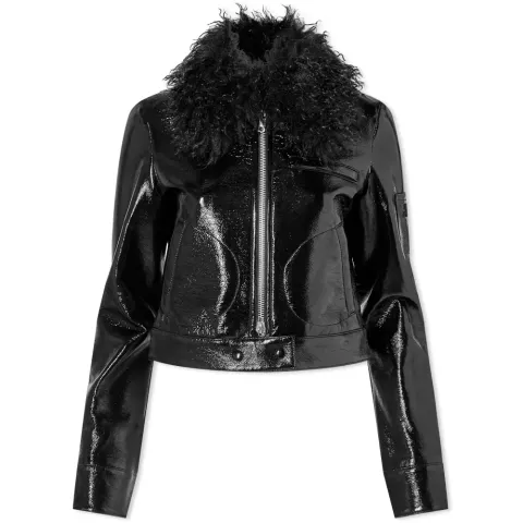 Vinyl Biker Jacket With Shearling Collar
